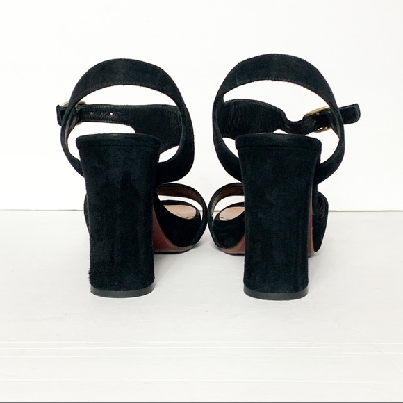Chie Mihara Black Suede Block Heel Heeled Sandals - Picture 3 of 6